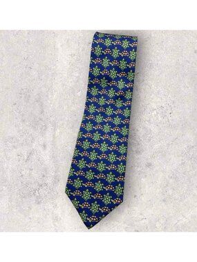 BALLY Silk Tie ITALY Blue Green Purple Turtle W:3.7" EUC